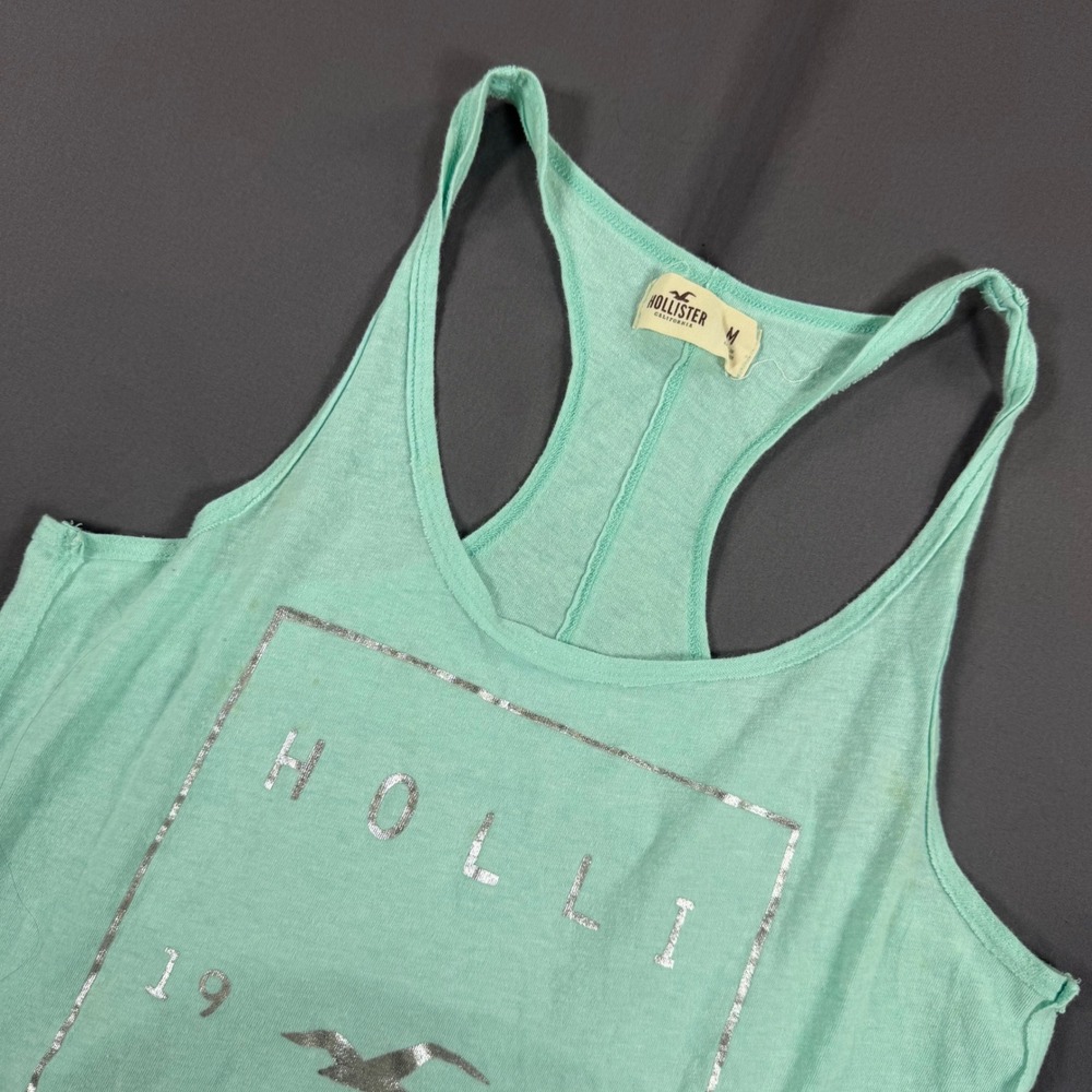 Hollister California Mint Green Racerback Tank Top Silver Foil Logo Medium